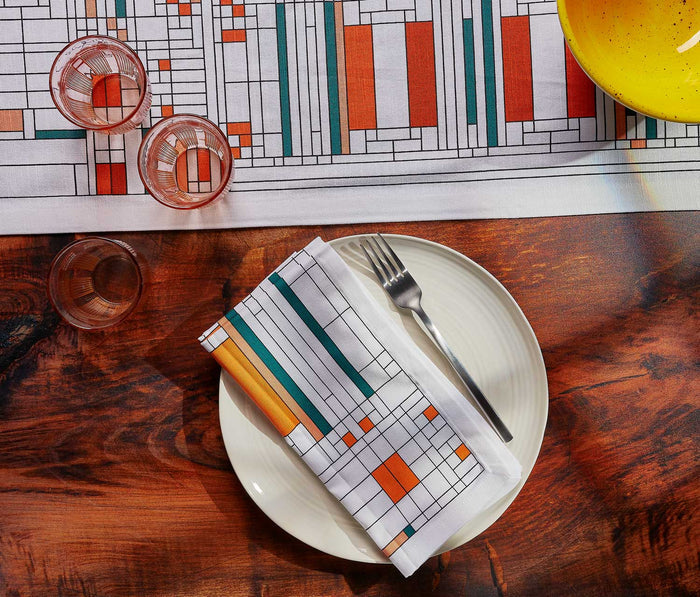 Frank Lloyd Wright Oak Park Orange Napkin and runner Set-lollygag.