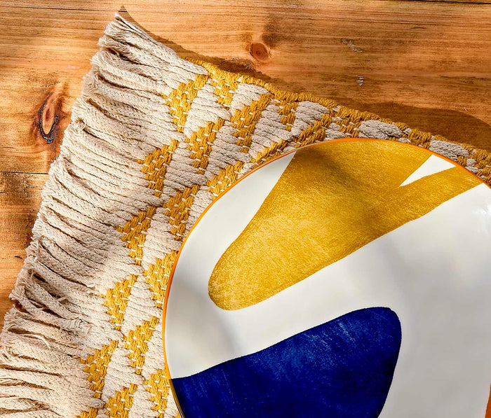 yellow geometric cotton fringe placemats - lollygag