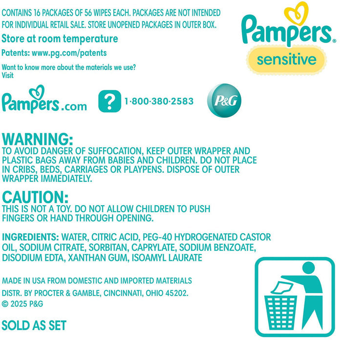 Pampers Sensitive Baby Wipes, Fragrance Free
