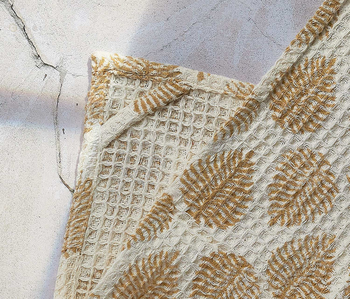 Ochre botanical designs Print Medium-Weight Waffle Dishtowel - lollygag