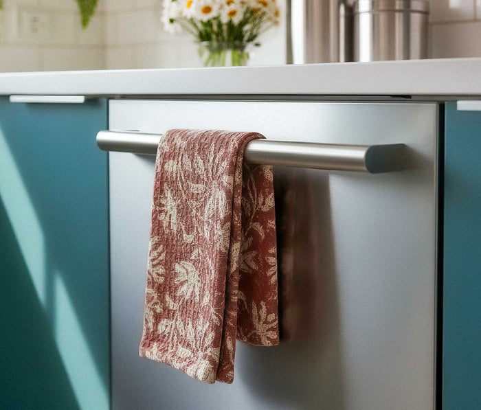 Mauve Block Printed Waffle Dishtowel Set - Lollygag