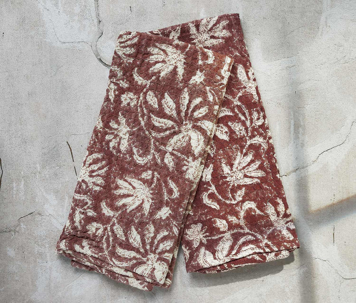 red wine  printed  Block Print Medium-Weight Waffle Dishtowel - lollygag