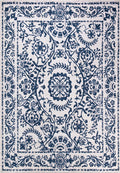 Parker Blue Floral Vines Washable Rug