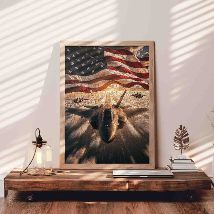 Patriotic Fighter Jet American Flag Sky Jigsaw Puzzle