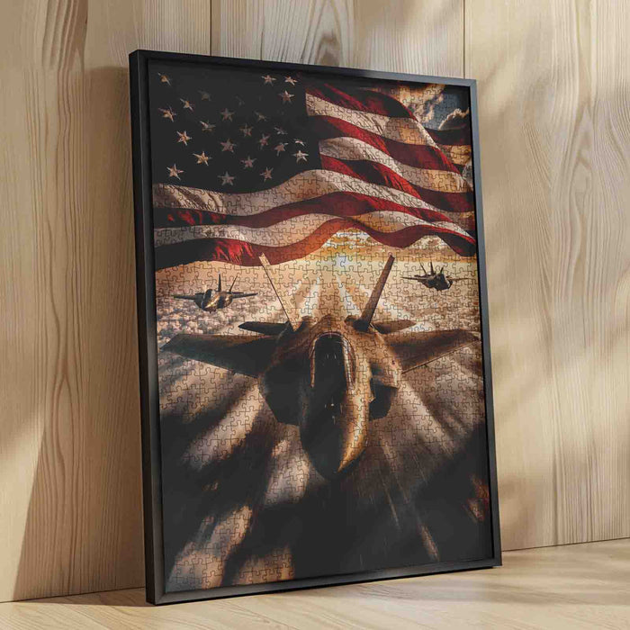 Patriotic Fighter Jet American Flag Sky Jigsaw Puzzle