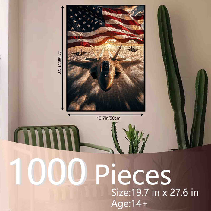 Patriotic Fighter Jet American Flag Sky Jigsaw Puzzle