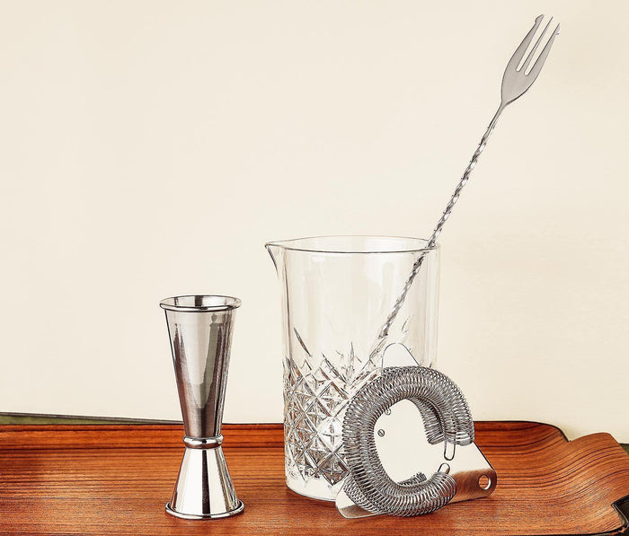 Mixing bar cut glass, Stainless Steel  Bar Spoon,Jigger, Strainer bar set