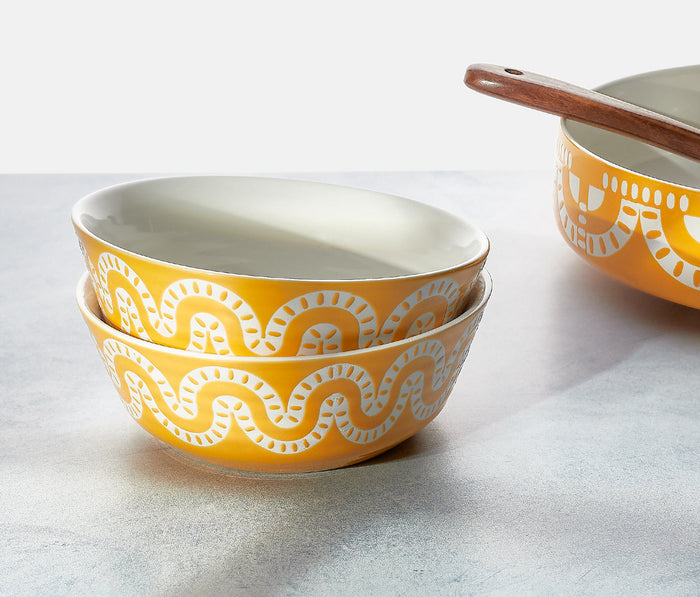Ochre yellow Geo cereal Bowls stack - Lollygag