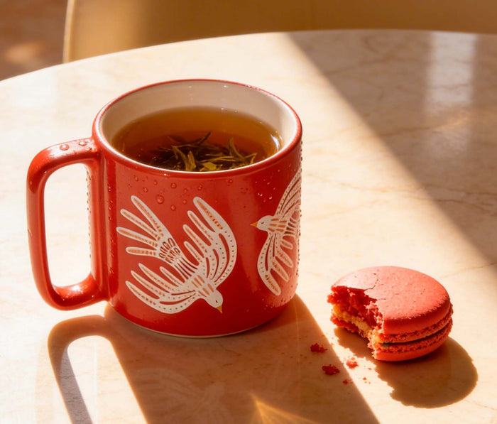 Crimson Plume Birds Midi Stoneware Mugs - lollygag