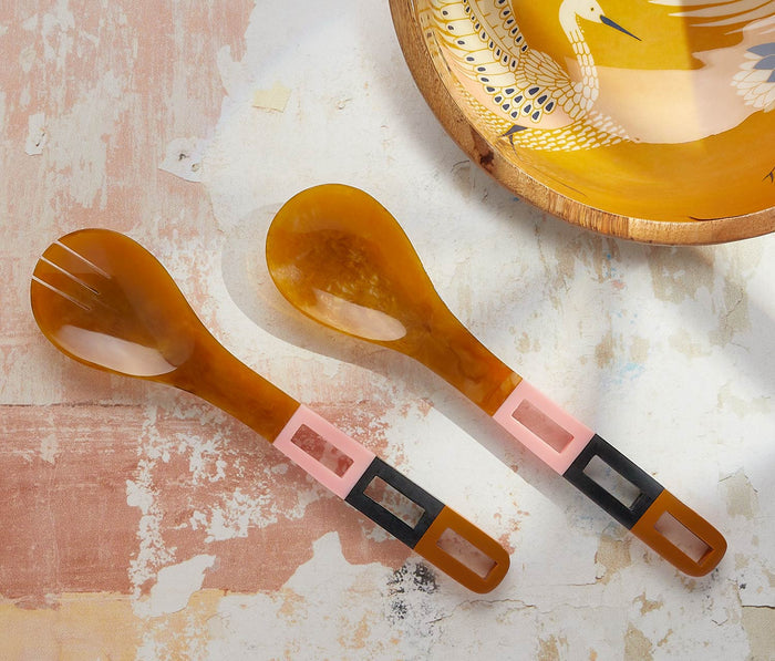 Poppy Modern Color Blocked Resin Salad Servers 2 Set