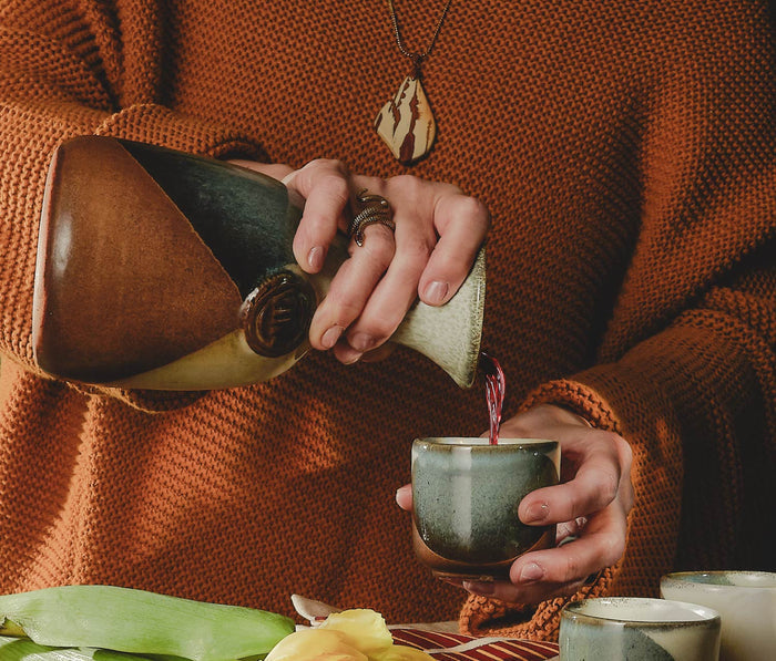 Pottery Craft carafe and caps serving set - Lollygag