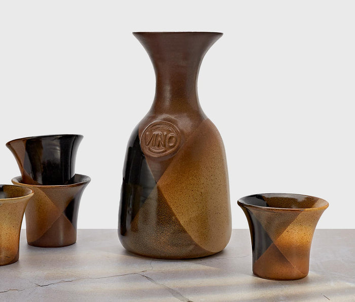 Pottery Craft carafe and cups vino serving set - Lollygag