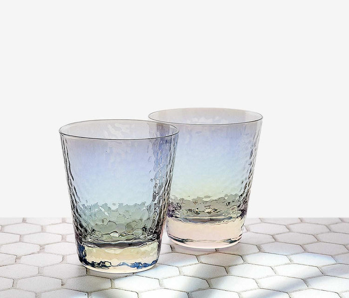 Rainbow Iridescent Hammered Low Glass - lollygag