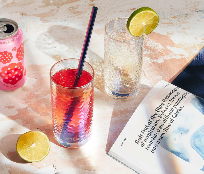 Rainbow Hammered Tumbler Glass Gift Set
