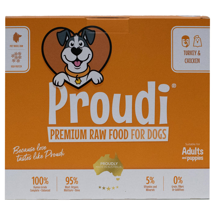 Proudi Turkey and Chicken Raw Dog Food Patties 2.4kg