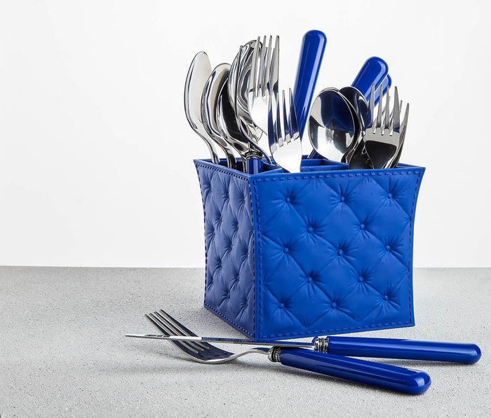Modern Blue handle flatware set with Caddy