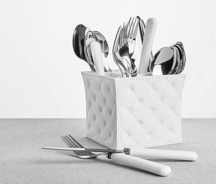 Provence 20-Piece Flatware Set with Caddy in Snow White