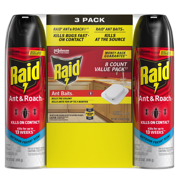 Raid Ant & Roach Aerosol, 2 Pack with Bait Trap