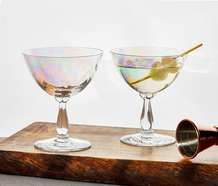 Vintage Rainbow Lustre Optic Loop Coupe Glasses