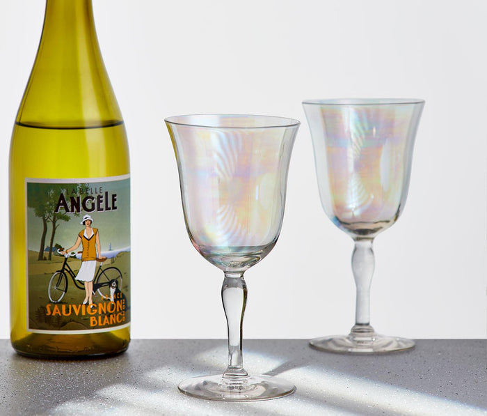 Rainbow Lustre Tulip Paneled Wine Glasses: Vintage Fostoria - lollygag
