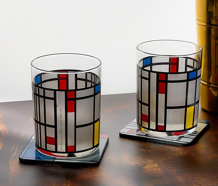 Moma Mondrian glass tumblers and coasters set - lollygag