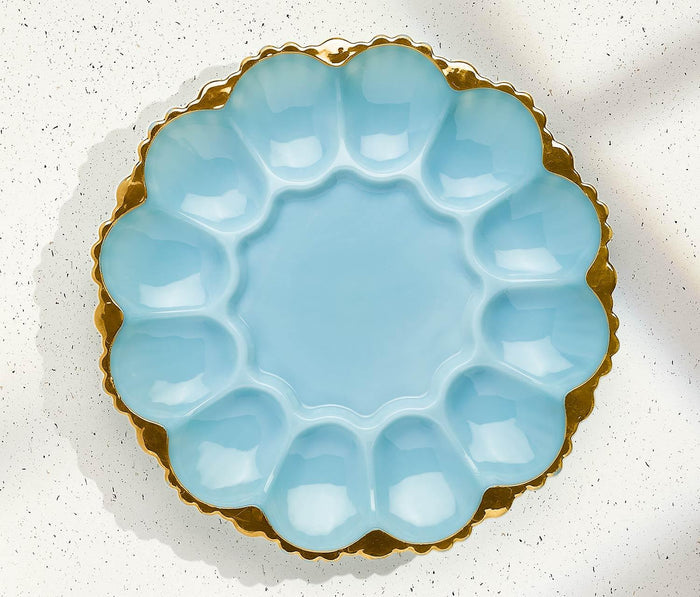 Vintage  Blue Milk Glass fire king Egg Dish - Lollygag