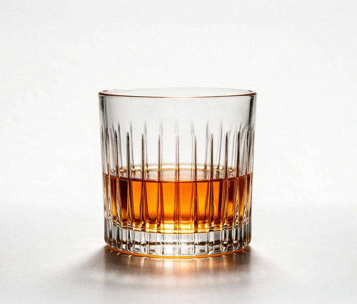 RCR Luxion Timeless Rocks glass styled as an old-fashioned cocktail glass"