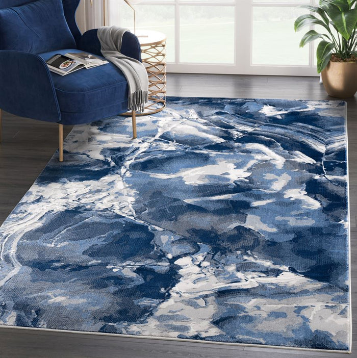 Regal Bold Shapes Washable Blue Rug