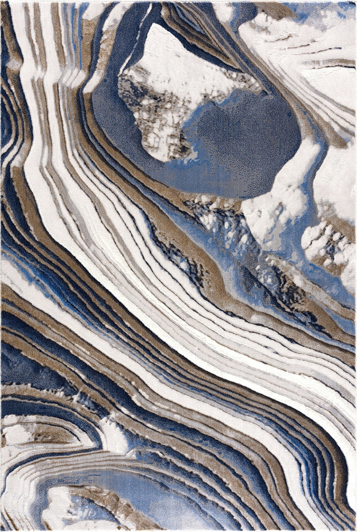Regal Grey Blue Topography Washable Mapping Rug