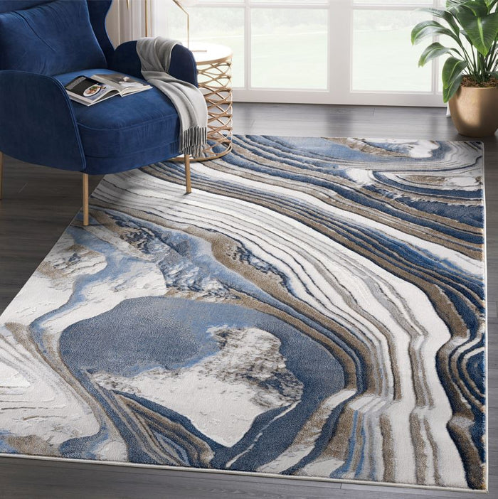 Regal Grey Blue Topography Washable Mapping Rug