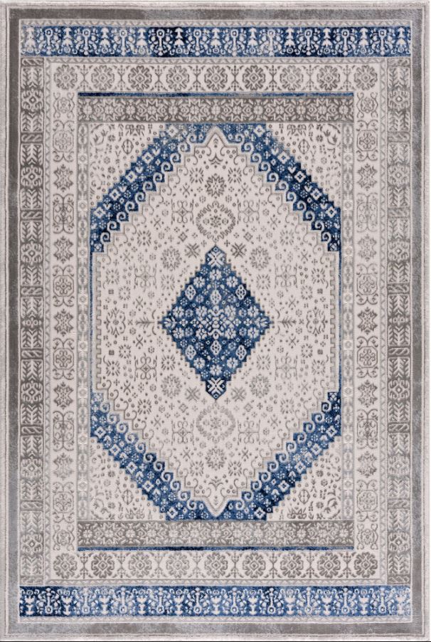 Regal Grey Blue Traditional Washable Persian Rug