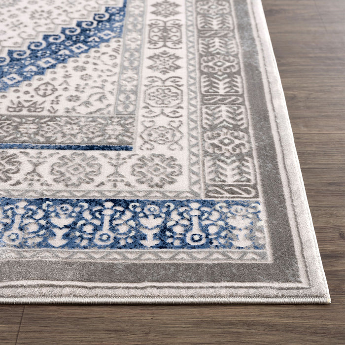 Regal Grey Blue Traditional Washable Persian Rug