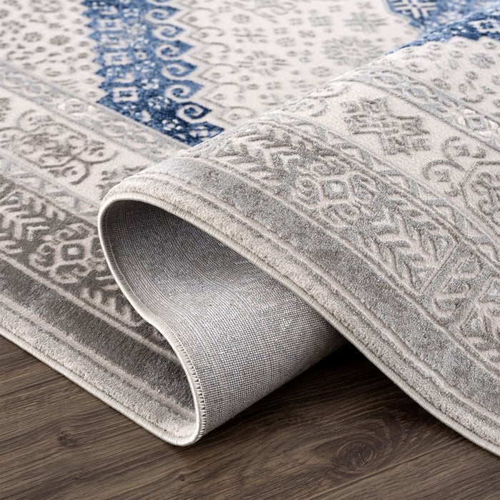 Regal Grey Blue Traditional Washable Persian Rug