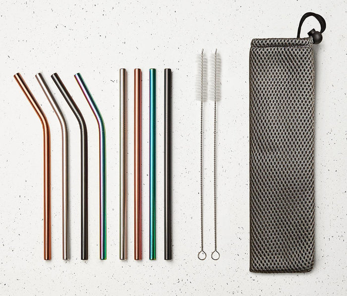 Reusable Rainbow Stainless Steel Drinking Straws : 10pc Set - lollygag