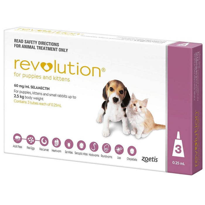 Revolution Flea Heartworm and Worming Treatment for Puppies and Kittens 2.5kg Pink 3 Pack-Habitat Pet Supplies