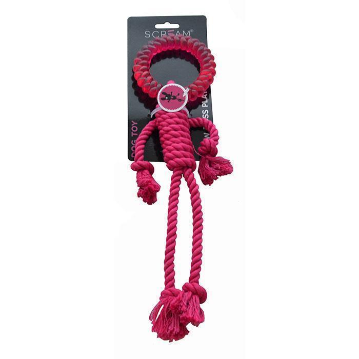 Scream Rope Man Pink Dog Toy-Habitat Pet Supplies