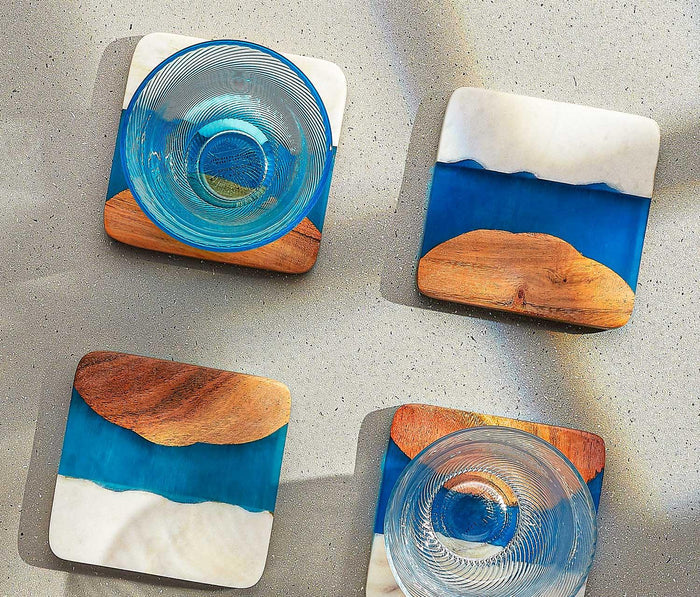 Skyline Azure Coasters & Pierre Tumblers Set - lollygag