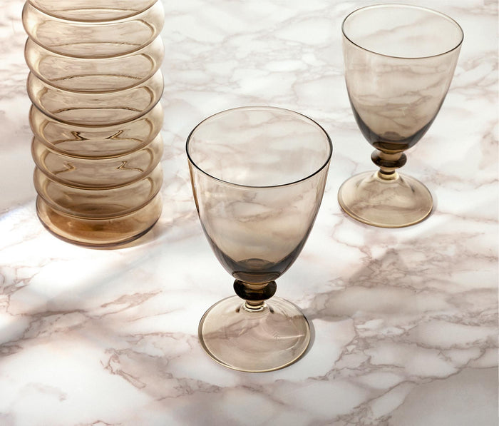 Vintage Smokey Topaz Glass Carafe and Mikasa Glasses Set - lollygag