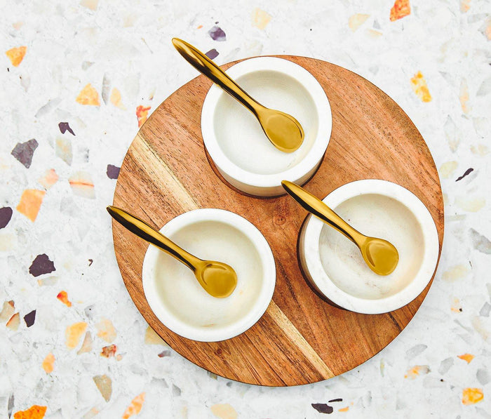 Wood & Marble Condiment/Spice Dish Set
