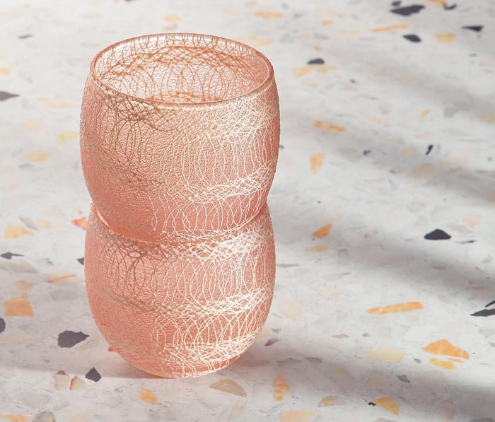 Vintage Spaghetti String Low Pink Glass