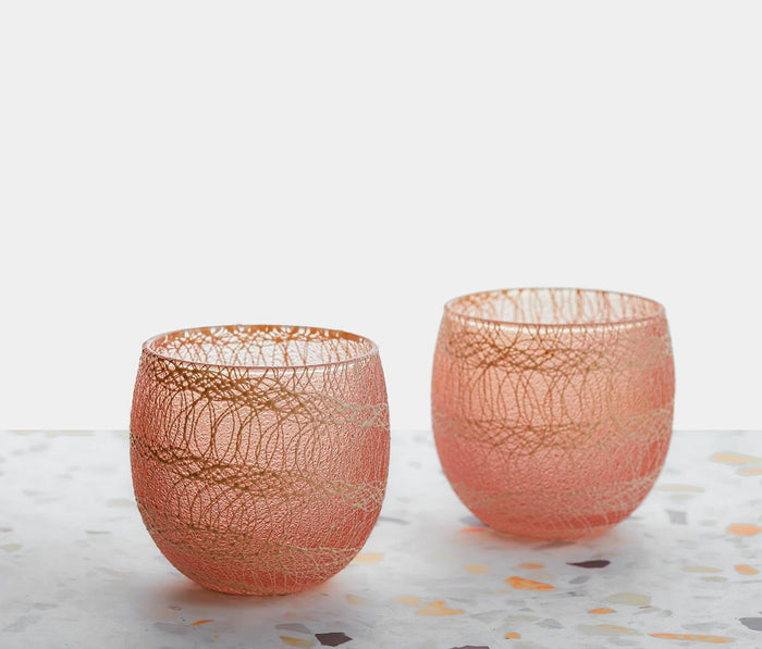 Vintage Spaghetti String Low Pink Glass