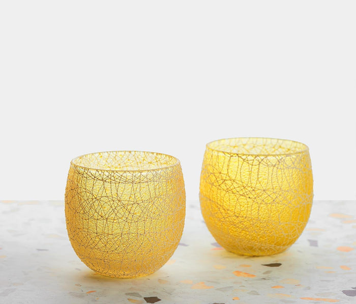 Vintage Spaghetti String Low Yellow Glass