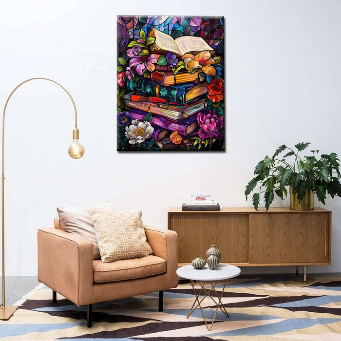 Stained Glass Books and Flowers Paint by Numbers - Tucocoo