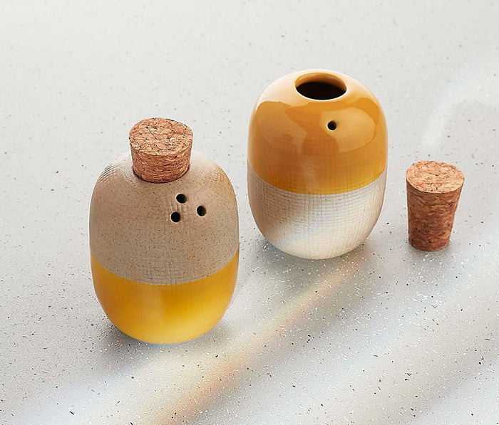 Solar Stoneware Covered Sugar Pot & Salt & Pepper Set: Ochre - lollygag