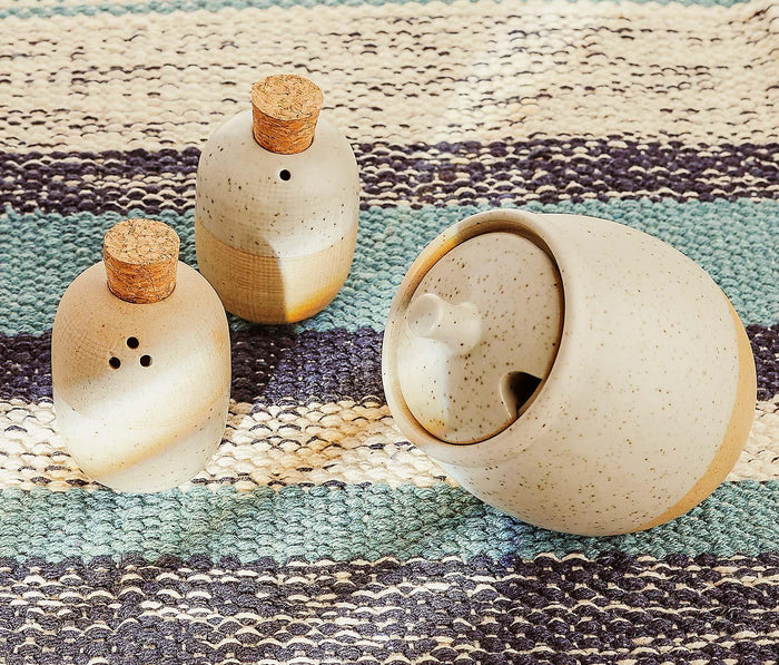 Solar Maison Stoneware Covered Sugar Pot/ Salt & Pepper Shaker Set- lollygag