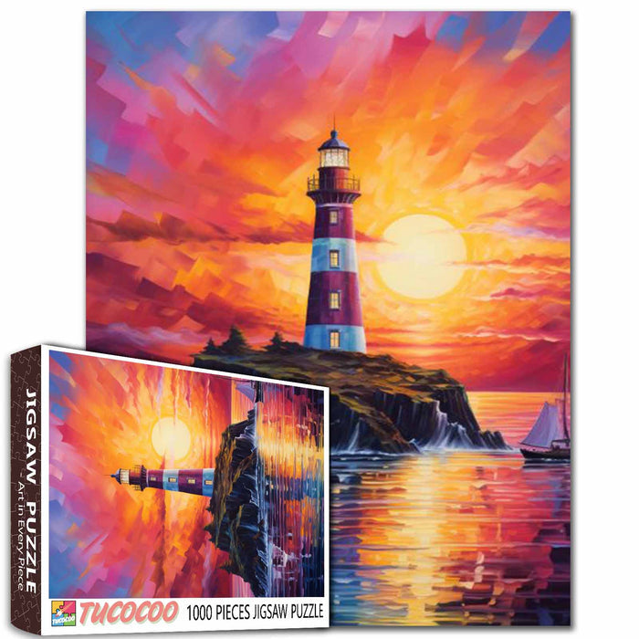 Sunset Lighthouse Coast Jigsaw Puzzle