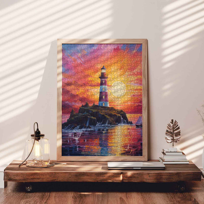 Sunset Lighthouse Coast Jigsaw Puzzle