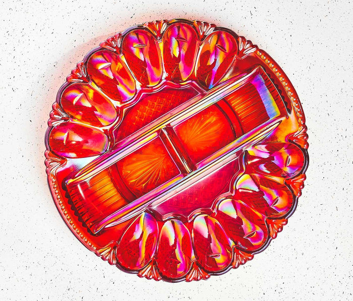 vintage Ruby Iridescent Imperial glass Egg Dish