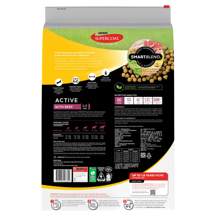 Supercoat Beef Active Adult Dry Dog Food 18kg