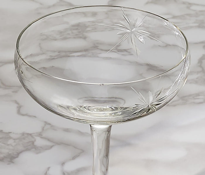🔥 Tall Mid-Century Starburst Coupe Glasses: VTG Fostoria - Lollygag